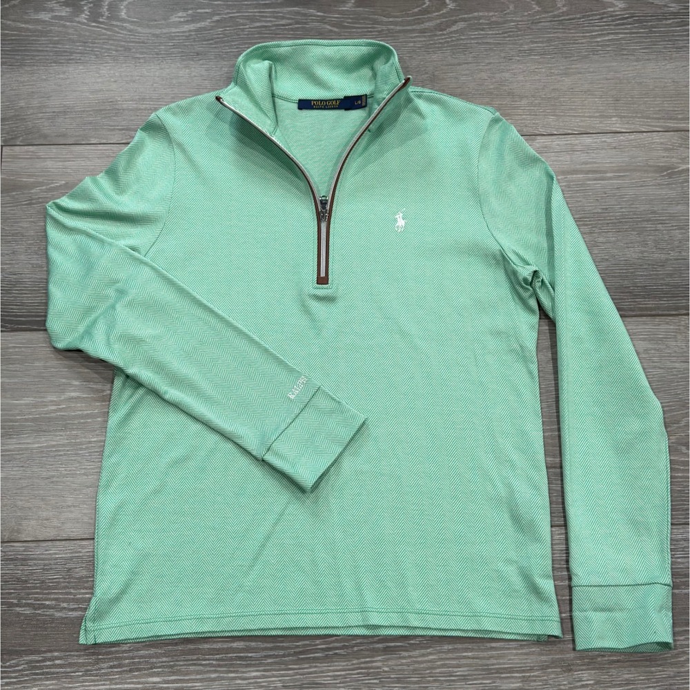 Polo Golf Ralph Lauren 1/4 Zip Mens Large Mint Green Herringbone Pima Cotton